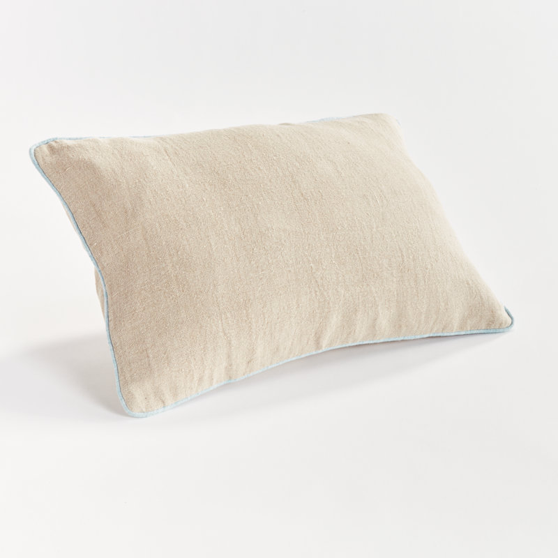 Elias Linen Pillow Cover & Insert, Flax/Blue, Rectangular 14"H x 20"W