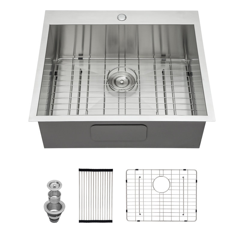 25"X22"X12" Stainless Steel Laundry Utility Sink Drop In Topmount 16 Gauge Deep Single Bowl Kitchen Sink Basin