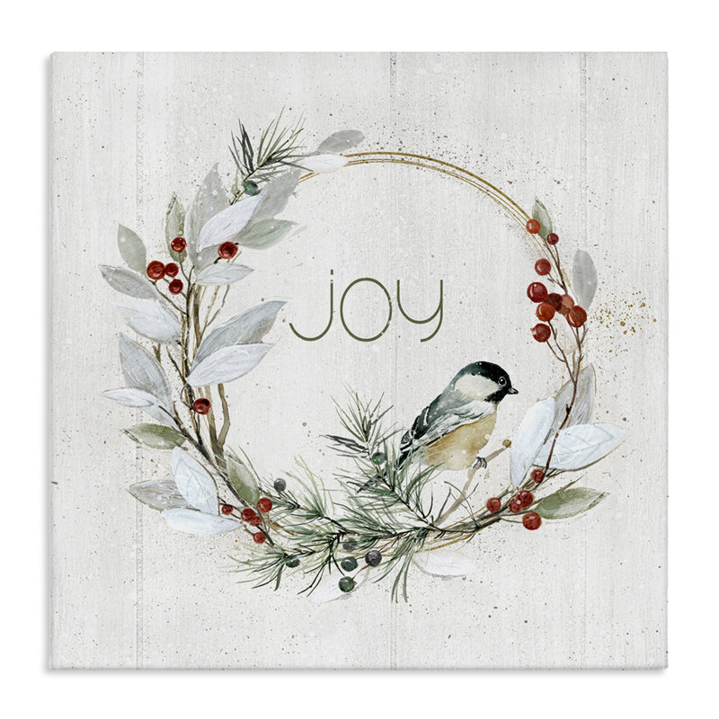 Art mural sur toile Simple Joy Winter Wreath par Livi Finn, H 17 po x l 17 po