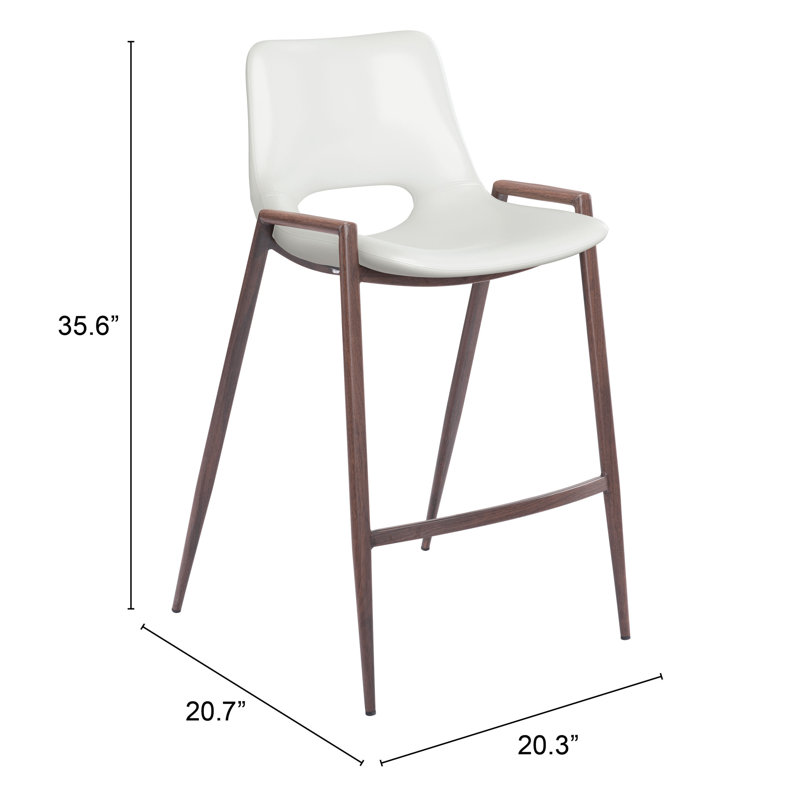 White and Walnut Mid-Century Modern Counter Stools, Set of 2