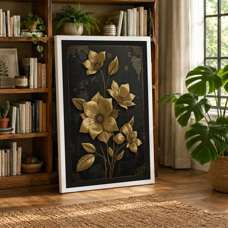 Golden Daffodil Study Botanical - Wrapped Canvas, 24x16 - 61.0 x 40.6 cm, Taupe Border