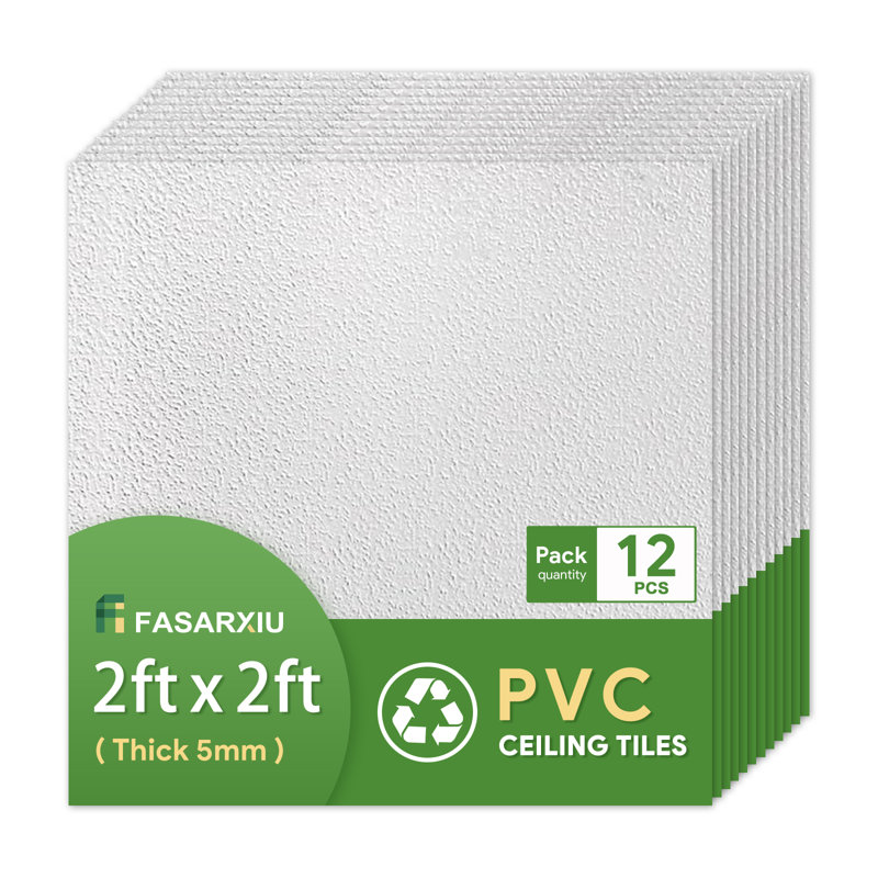 Fasarxiu X 2 pi Carreau de plafond décoratif en PVC texturé - très épais pour la maison, le bureau (48 pieds carrés / caisse, ensemble de 12)