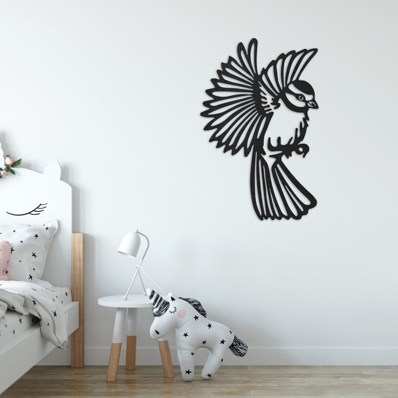 Art mural abstrait d'oiseau fait avec des lignes - ACM, Argent, H 32 po x l 20,8 po x P 0,25 po