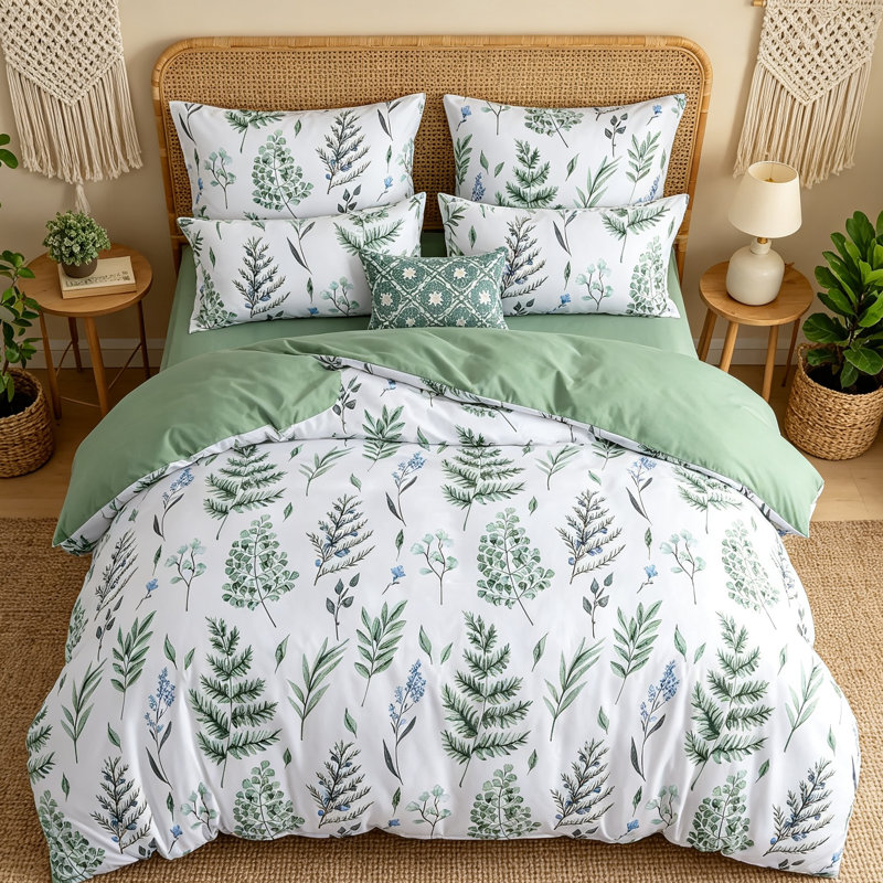 Ultrasoft Floral Sage Green Double Duvet Set with Pillowcases