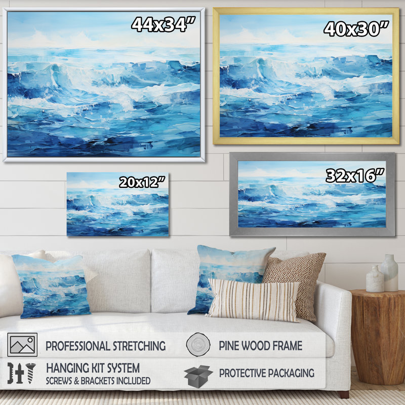 Impression sur toile Ocean Sapphire Infinity III, Cadre simple argenté, H 34 po x l 44 po x P 1,5 po