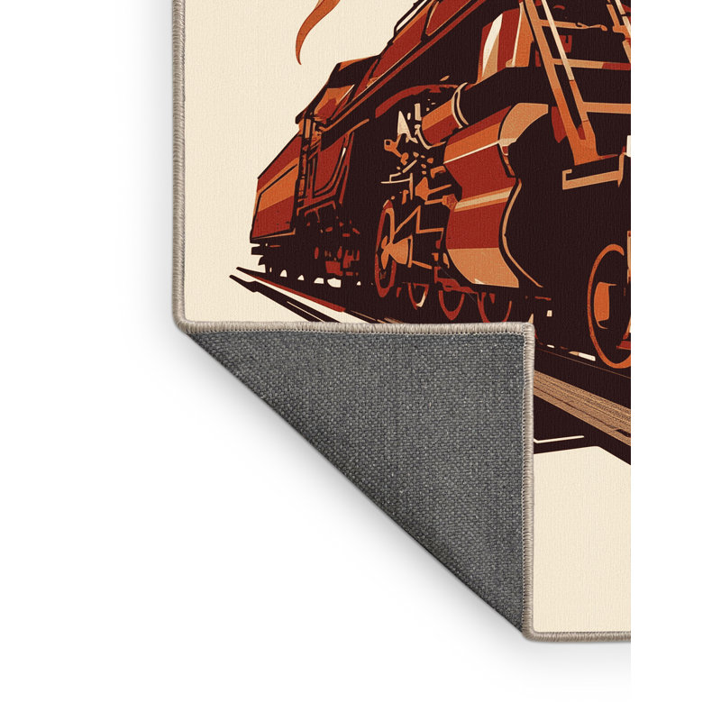 Tapis beige moelleux et moelleux à motif de train moderne minier Eckart, 5 x 7