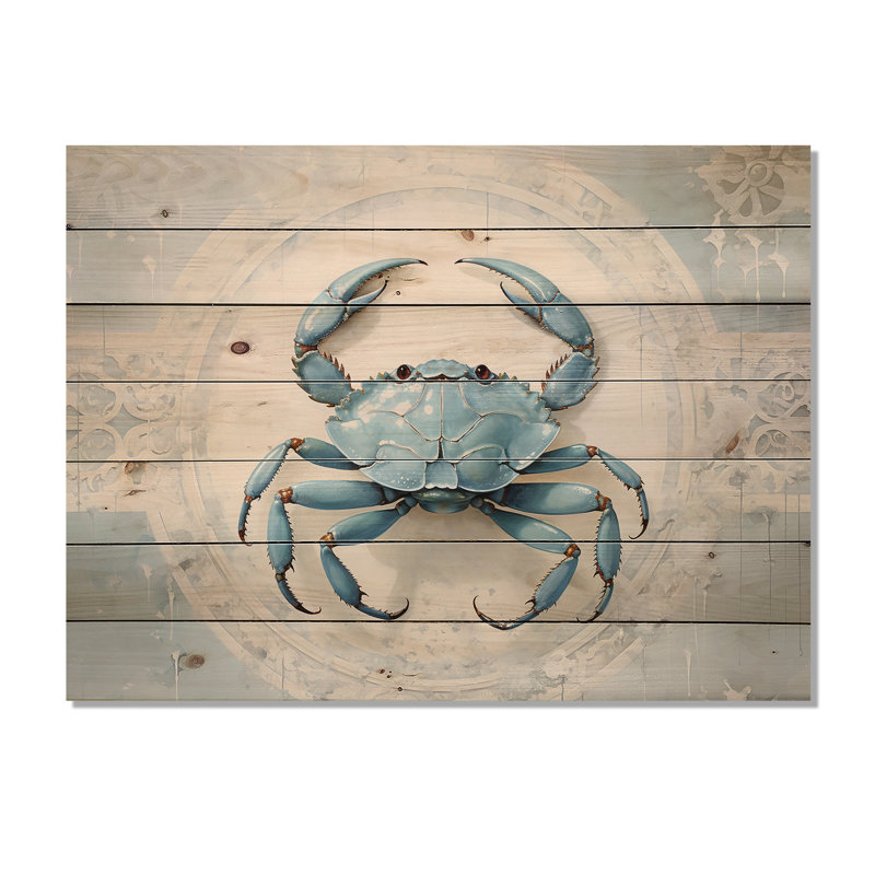 Impression minimaliste de crabe bleu - bois de crabe, art mural sur bois de pin naturel, H 10 po x l 20 po