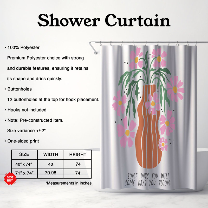 Rideau de douche 1 pièce Petal Flow, H 74 po x l 40 po