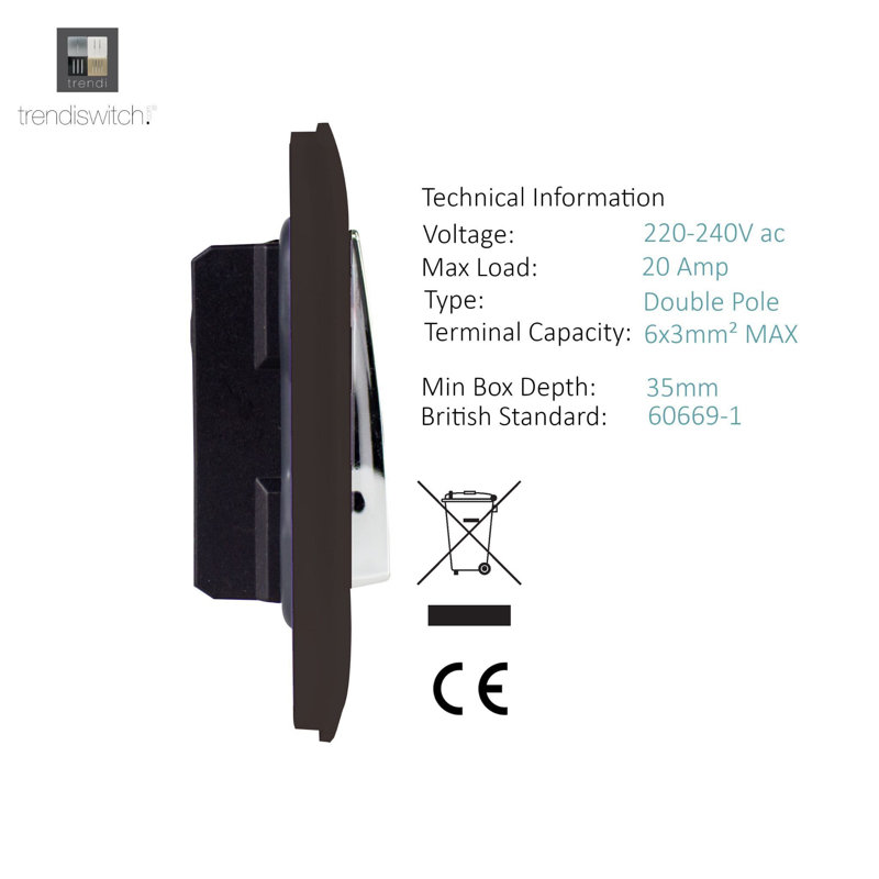 Trendi Switch 1 Gang 20 Amp Heavy Duty Rocker Switch, Dark Brown