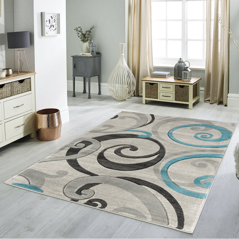 Tapis turquoise Abbie-Jane, Rectangle 3 pi 8 po x 5 pi 6 po