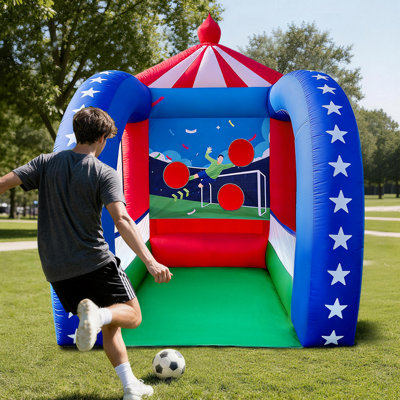 6.5×6.5×9FT Inflatable Soccer target Game with Built-in Blower,Portable Fun Kicking Target Holes, Interactive Inflatable Carnival Games for Commercial Events, Parties, Family Activities