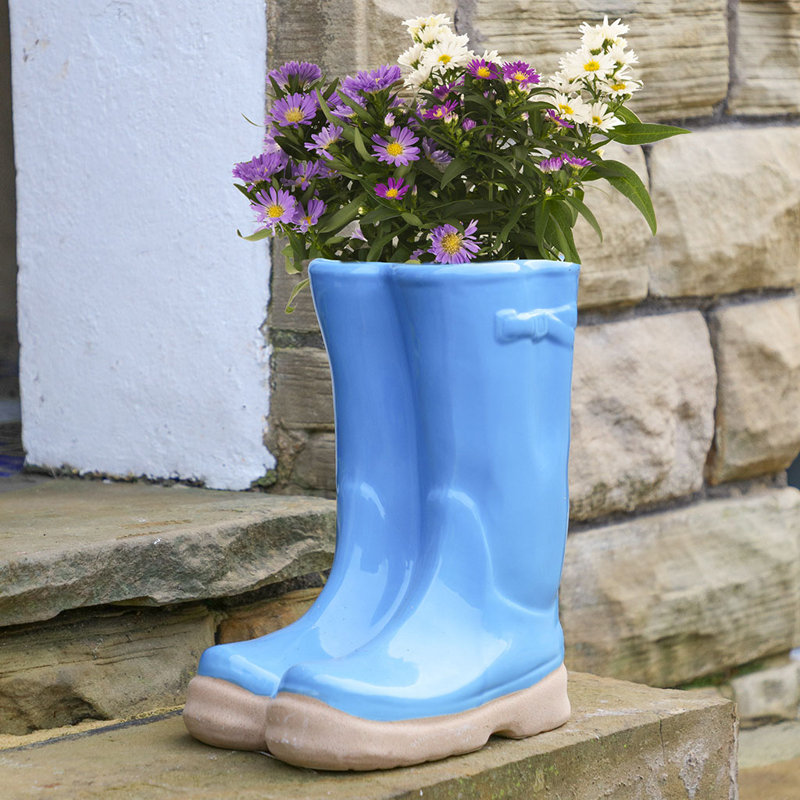 Carlson Ceramic Pot Planter, 29.5cm H x 24cm W x 16cm D, Blue