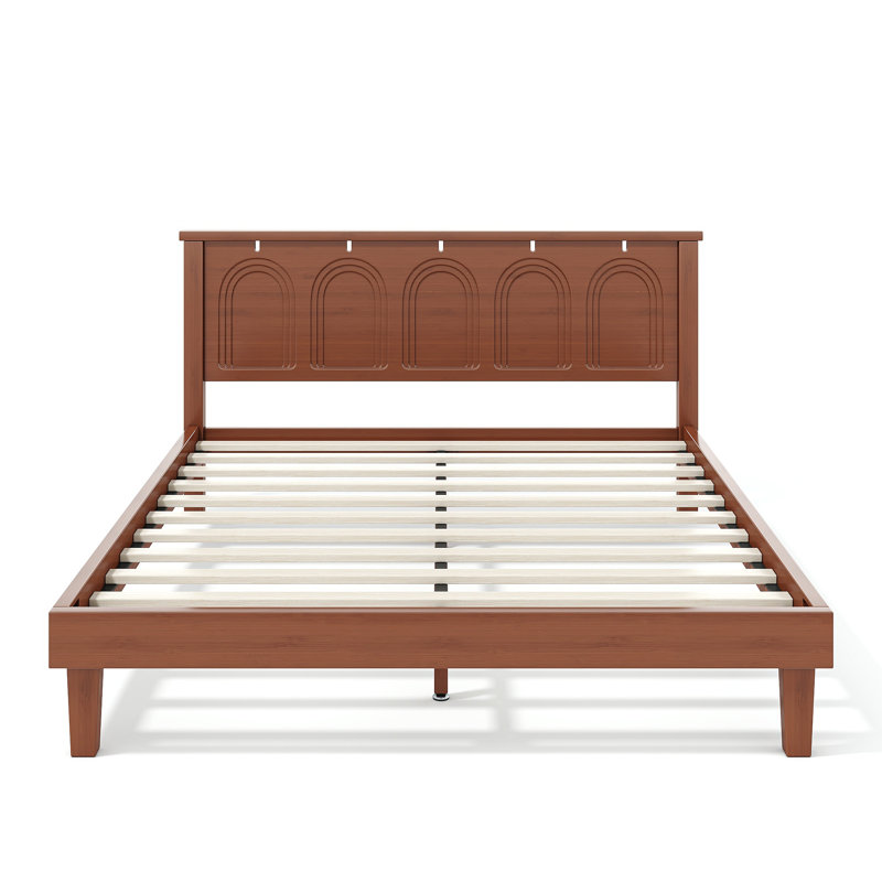 BambooArched Solid Bamboo Platform Bed with Headboard, Walnut