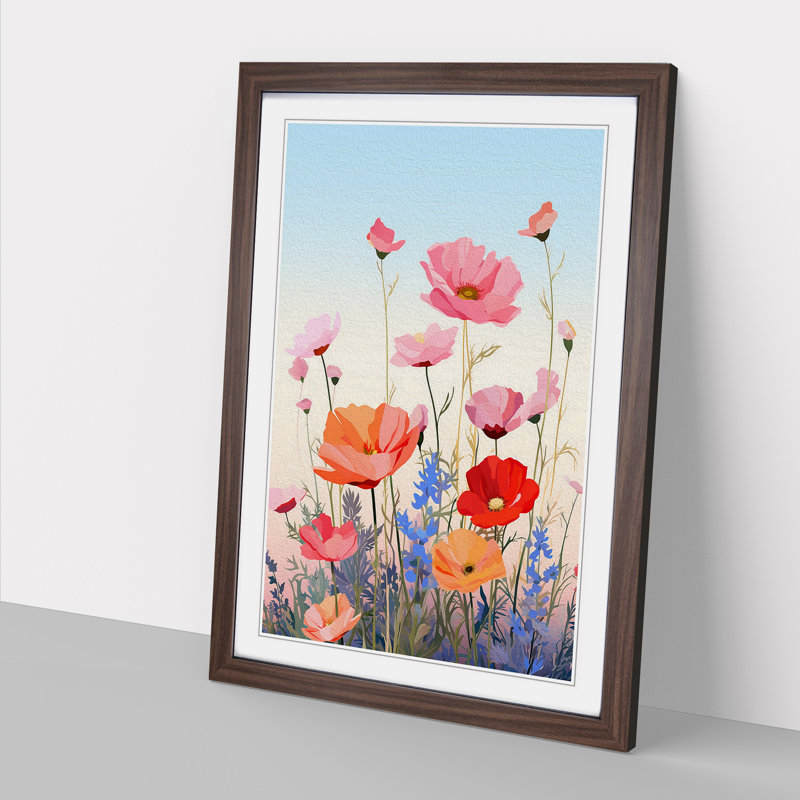 Wildflowers Minimalism Art - Framed Print, 64cm H x 46cm W, Walnut Framed