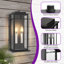 Applique murale d'extérieur 2 lumières H 15,6 "en fer trempé noir ETL avec crépuscule à l'aube