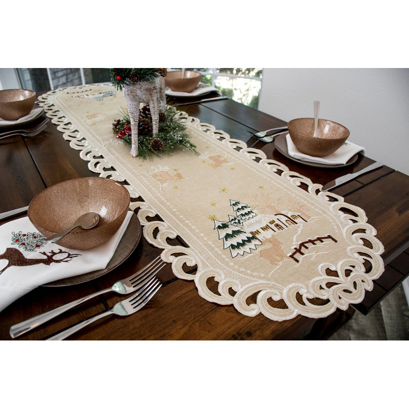 Ikeda Beige Winter Snow Scene Table Runner, 70" x 16"