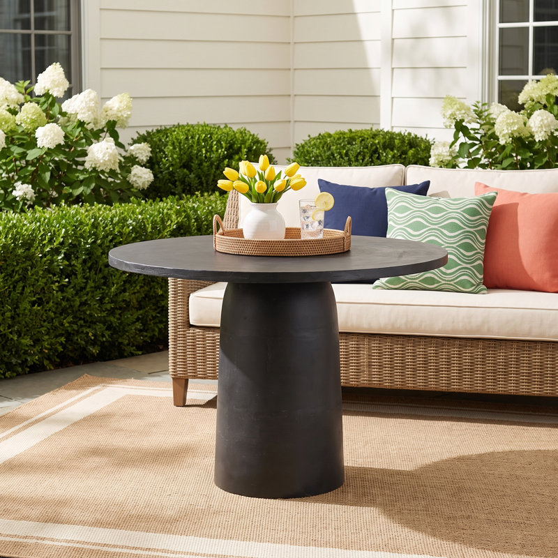 Gali Round Metal Outdoor Dining Table , 41.75'' in. W 41.75'' in. D, Black
