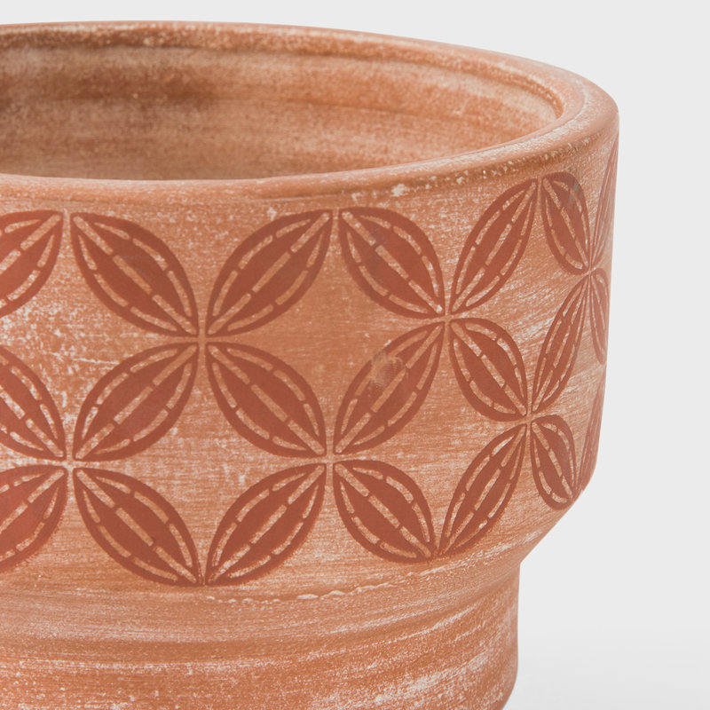 Pot à fleurs en terre cuite peint à la main Bamboo Cadence - 7 po, 6" H x 7" W x 7" D, Brown