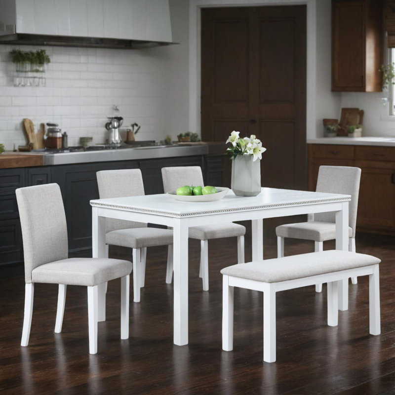 Elya 6 - Piece Solid Wood Dining Set, White