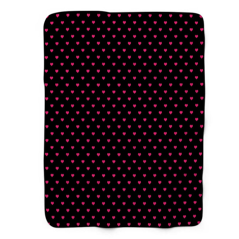 Couverture en sherpa noir 1 pièce Black Hearts Love Pink, Grand lit