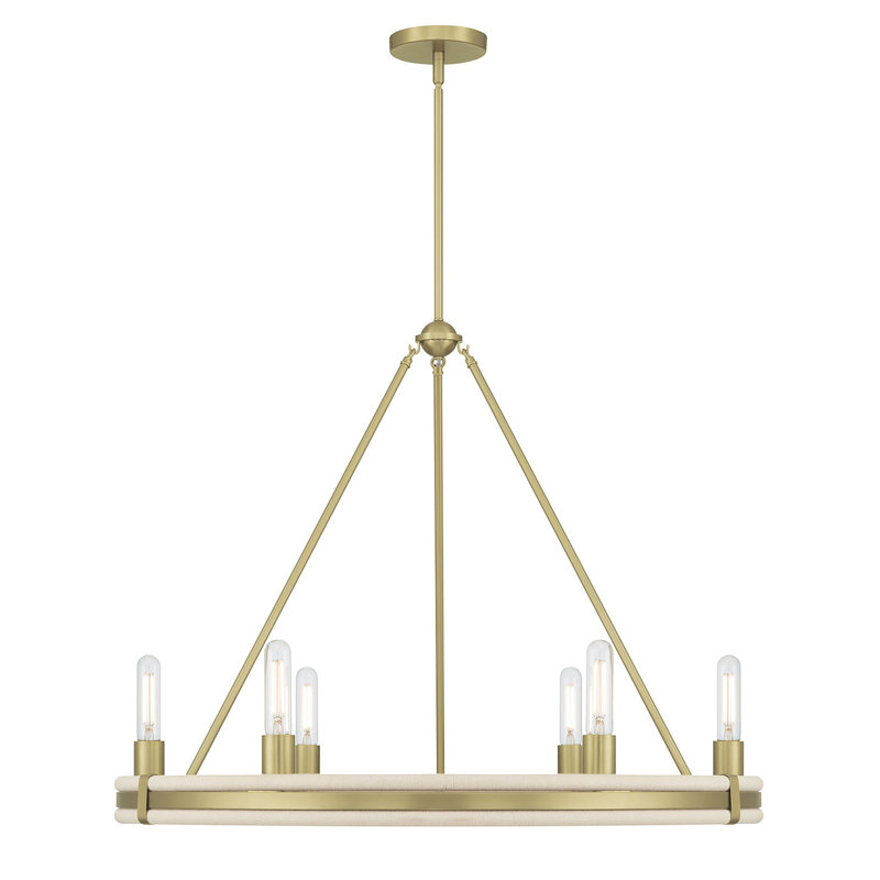 Lustre 6 lumières de 32 po Prestwick, H 64,25 po x l 32 po x P 32 po, Laiton rétro, Six lumières