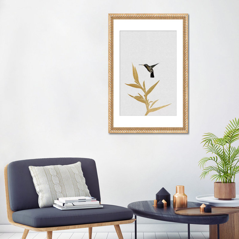 «Hummingbird and FloWer I», impression, H 24 po x l 16 po, Impression encadrée, Corde dorée