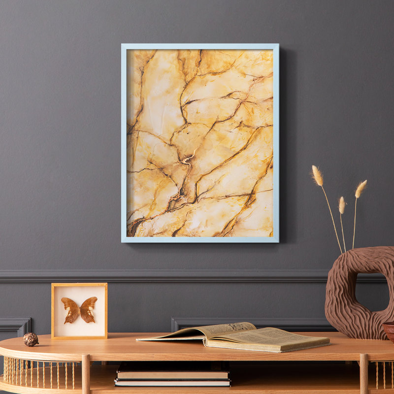 Marbre jaune I, reproduction encadrée - bois massif, Bleu, H 10 po x l 8 po