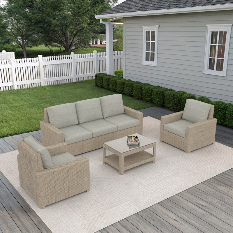 Henri Outdoor Patio Sofa Conversation Set With Sunbrella Cushions, Canvas Granite