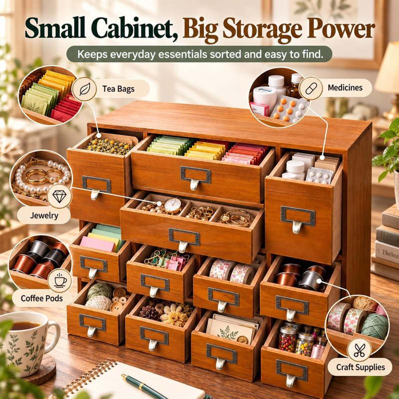 12-Drawer Apothecary Cabinet,Pre-Assembled Wooden Organizer