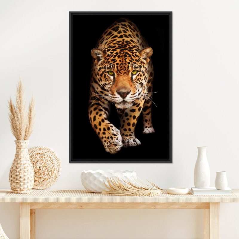 Imprimé léopard sur toile, décor moderne audacieux sur fond noir, 1P, Hauteur : 102,4 pouces x Largeur : 47,3 pouces