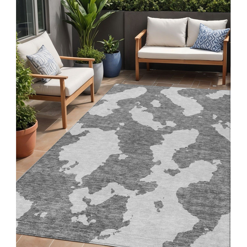 Tapis intérieur lavable abstrait gris et ivoire 5 pi x 8 pi