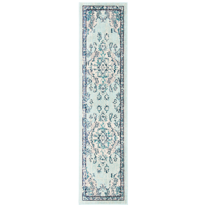 Tapis de style oriental bleu clair, Tapis de couloir 2 pi x 8 pi