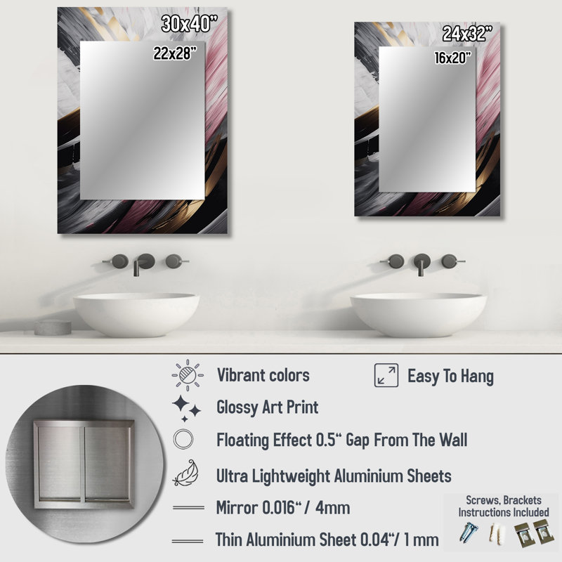 Pink And Gold Mysterious Marble IX - Marble Decorative Mirror, Pink Wall Mirror, Printed Metal Art, 40" x 30"
