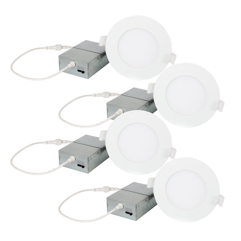 Luminaire encastré à DEL mince de 4 pouces avec boîte de jonction détachée Luminus Basix, homologué IC, 5 TCE, 600 lumens, 9 watts, à intensité variable, paquet de 4, 50000 heures