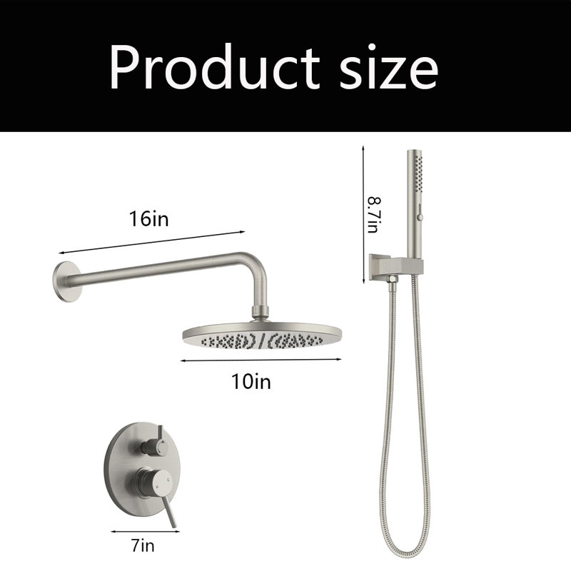 2-Setting Round Rain Shower System With Handheld, Rain Shower Head And Handle Set, Matte Black