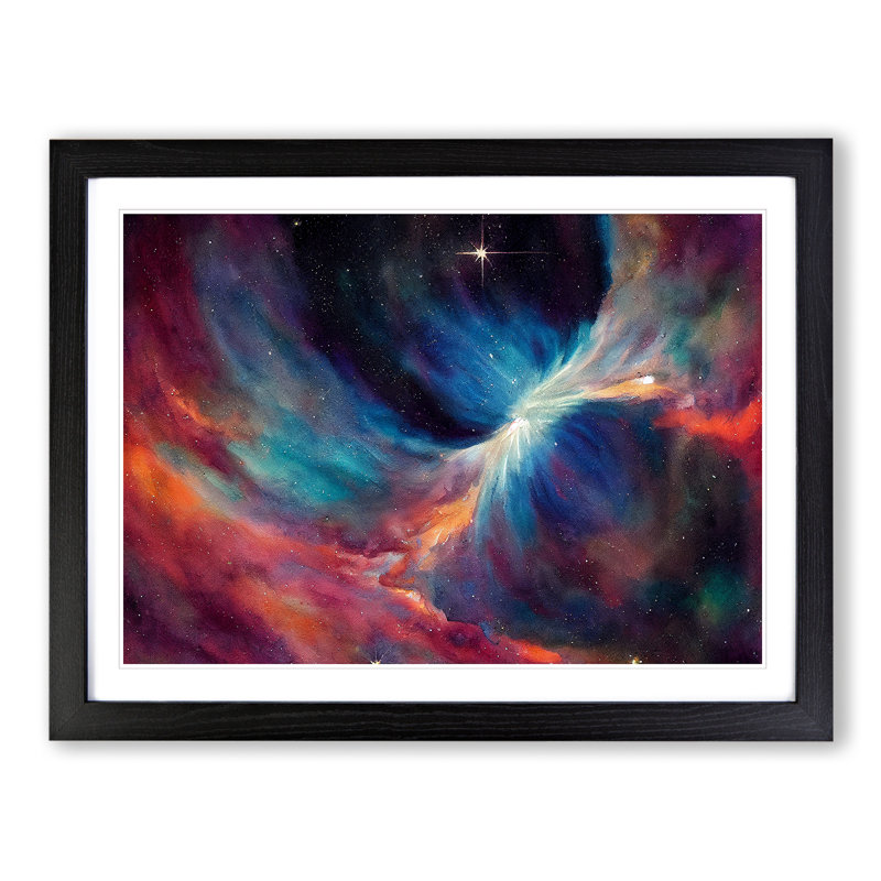 Cosmos In Watercolour Vol.2 - Single Picture Frame Painting, Black, 46cm H x 64cm W x 2cm D