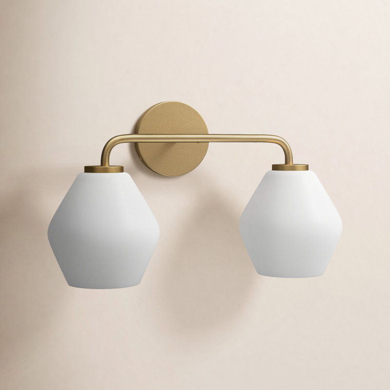 Rooks 17" W 2-Light Dimmable Steel Vanity Light , Satin Brass, White