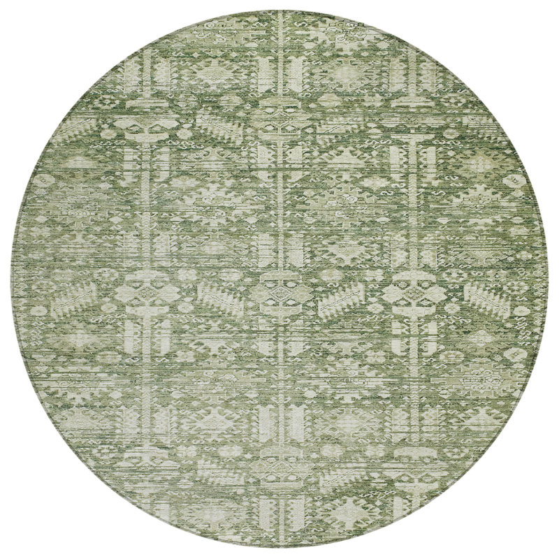 Machine Washable Indoor/Outdoor Xhevrie Aloe Rug, Round 8'