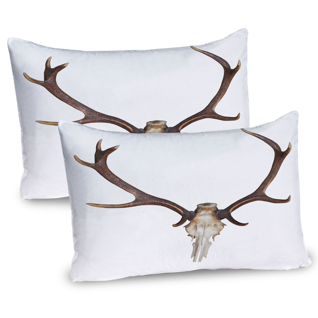 Kissenbezug, Antlers Skeleton Hunter, Hirsch, Braun und Beige