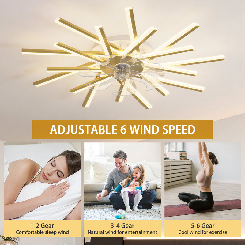 Hanke 36.22'' 6- Speed Dimmable Reversible Ceiling Fan With Led Lights And Remote Control, Gold