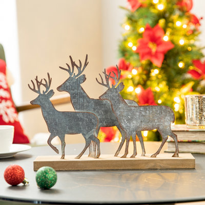 13.25"L Galvanized Metal/Wooden Reindeer Table Décor