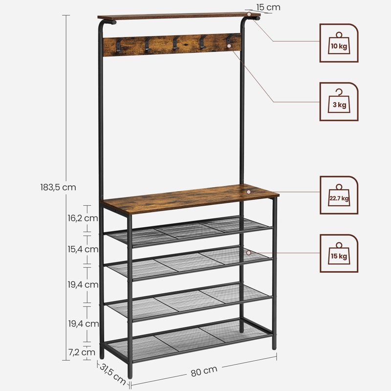 Abrum Hall Tree 80cm Wide with Bench and Shoe Storage