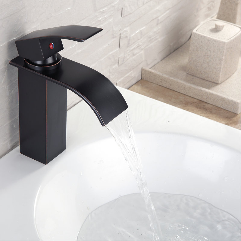 Robinet de salle de bain - Lavabo monotrou avec poignée, lavabo contemporain en bronze huilé 1 installation sur comptoir,