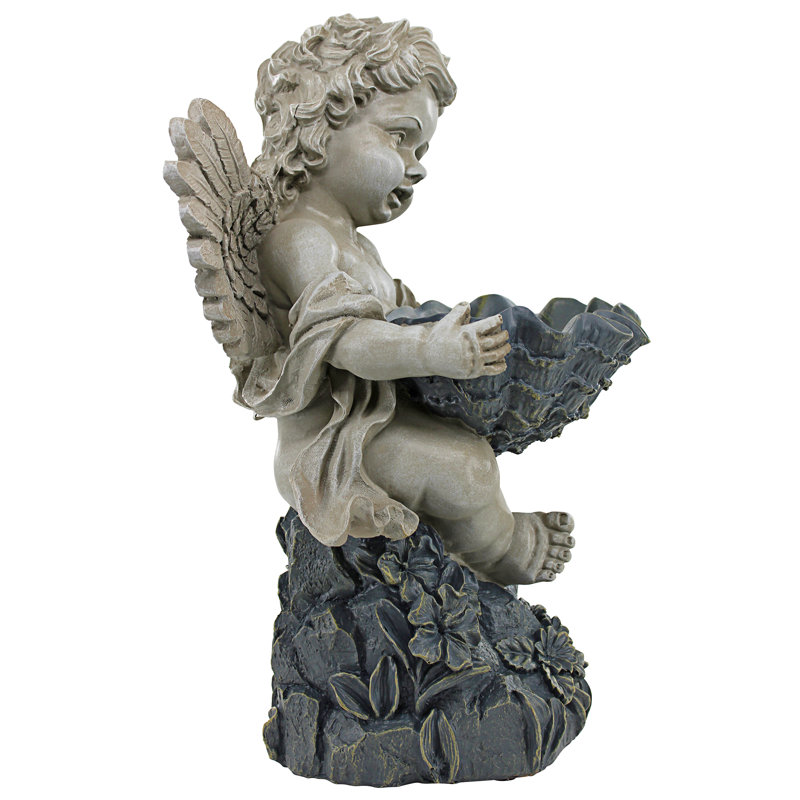 Sitting Cherub with Shell Garden Statue