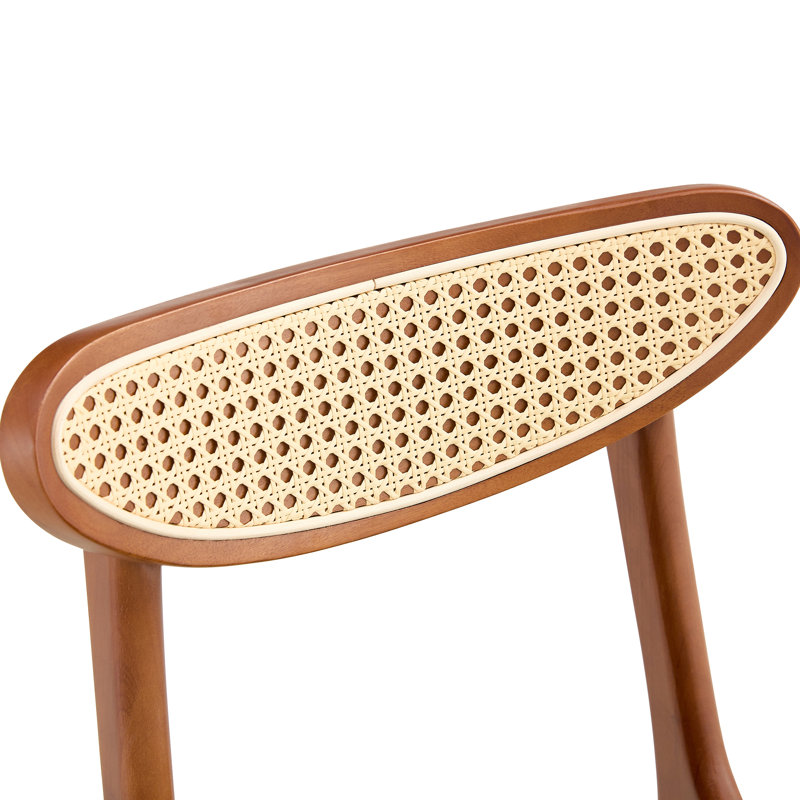Brynia Wood & Rattan Upholstered Dining Chairs, Noyer