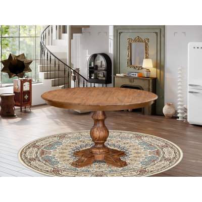 Wooden Dining Table with Acacia Wood Round Tabletop, Antique Walnut Finish