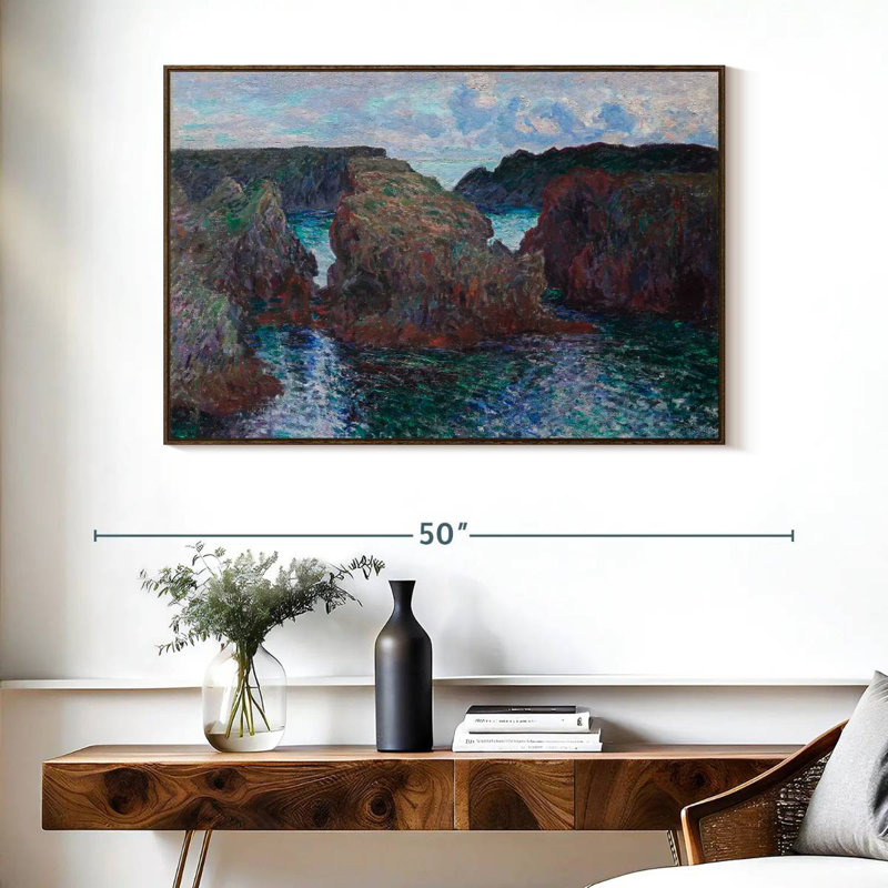 Rochers de Belle-Île à Port-Goulphar, 1886, Cadre flottant noyer, 40 po x 27 po