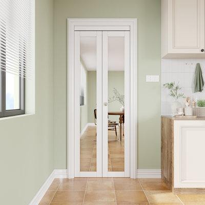 1-Lite Mirrored Door Solid Manufactured Wood Bi-Fold Door with Installation Hardware Kit