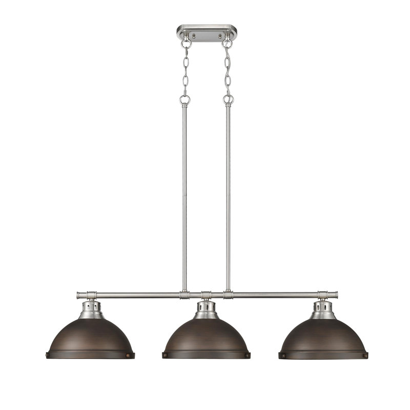 Luminaire suspendu linéaire 3 lumières Laramy, Étain, Bronze huilé