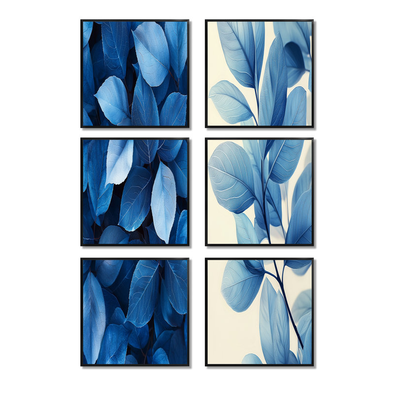 Keilly - Floral Wall Art Living Room Set Of 6, Black, Framed Print without Mat